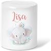 GRAVURZEILE Salvadanaio per bambini - in design con elefante - personalizzato con nome - regalo per ragazzi e ragazze per compleanno, comunione, nascita, inizio della scuola, Natale