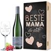GRAVURZEILE Bicchiere da vino con incisione Beste Mama der Welt, set regalo con scatola in legno e bottiglia di vino, regali per la migliore mamma per la festa della mamma, compleanno e Natale