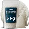 Fineely Silica - Deumidificatore gel 5 kg, granulato bianco da 3 - 5 mm, senza indicatore, riutilizzabile e adatto per alimenti, 6 sacchetti in organza da 10 x 15 cm, essiccante per cantina, armadio