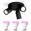 Philips Hue Pongee Lampada faretti da soffitto (Nero) - Luce bianca e colorata - Faretto da soffitto 3 punti luce - GU10 - Hue White and Color Ambiance