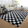 Hearda Tappeto Salotto Pelo Lungo Shaggy, Tappeto Peloso per Camera da Letto Morbido e Soffice Checkerboard Tappetino Peloso Pelo Lungo Moderno con Fondo Antiscivolo (Nero,140x200cm)