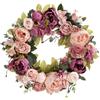 Milageto Ghirlanda primaverile per porta d'ingresso, fiori di artificiali, ghirlanda da 40 cm per matrimonio, finestra, soggiorno, Capodanno, Pasta di Fagioli Viola