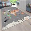 Paco Home Tappeto Bambini Cameretta Bambina Ragezzi Motivo Con Animale Antiscivolo Moderno Grigio Blu Marrone, Dimensione:80x150 cm