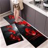 MLSOWM Set di 2 Tappeti da Cucina Fiori Di Papavero Rosso, Tappetini da Cucina Lavabili, Runner Antiscivolo Fiori Astratti Tappetino Assorbente per Ingresso e Corridoio, Grigio Antracite, 43x75cm+43x150cm