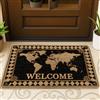 Generic Zerbino con mappa del mondo, tappetino di benvenuto con geografia beige, per ingresso esterno e interno, decorazione da viaggio vintage, impermeabile, antiscivolo, antipolvere, facile da pulire, 73 x