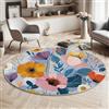 Generic Tappeto rotondo da 160cm, per soggiorno, Illustrazioni di fiori Fiori astratti soffice, morbido, antiscivolo, blu lavabile in lavatrice, per interni, per camera da letto, bagno