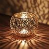 GLOBALHUT Set di portacandele decorativi per la casa, in ferro cavo metallico, per un'atmosfera calda e invitante (oro)