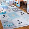 Mazovia Tappeto Salotto - Tapeto Stampato Pelo Corto - Morbido Tappeto Camera da Letto - Antiscivolo Tapeto EMMA - Tappeto Bambini Motivo Animali della Fattoria- Blu Grigio 80x150cm