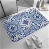Bioputty Tappetino da bagno con piastrelle a mosaico marocchino, blu scuro e bianco, tappeto da bagno per doccia, morbido, antiscivolo, assorbente, lavabile, per vasca da bagno, spa, casa vacanze,