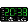 HEIBTENY Orologio da parete digitale con visualizzazione della data e della settimana, regolazione della luminosità, allarme attivato vocale, alimentato tramite USB o 3 batterie AAA, per uso domestico