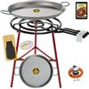 COMBOI - Kit padella per paella e bruciatore a gas butano da 60 cm, padella da 70 cm + 42 cm, regolatore del gas, tubo, supporto gambe rinforzate, livella, grembiule, ricette per paella.