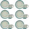 NAMAI - Set da 6 Tazzine Caffe Particolari con Piattino, Stile Autentico, Porcellana, Adatte In Lavastoviglie e Microonde, Idea Regalo (Tazzine Granuli Azzurro)