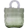 Dekohelden24 Vaso per fiori XL, vaso decorativo, vaso per piante, vaso da tavolo, vaso di vetro, vaso per fiori come borsa, in vetro verde scuro con manico, dimensioni: 19 x 10 x 26 cm (lunghezza x larghezza x