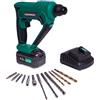 VONROC Martello perforatore VPOWER 20V 1.3 Joule - SDS plus. Include una batteria da 4.0Ah, caricabatterie, accessori e borsa degli attrezzi