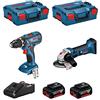 JG todotaladros BOSCH Kit 18V BSK182M2B (Trapano Avvitatore GSR 18V-28 + Smerigliatrice GWS 18-125-VLI + 2 Batterie di 4,0 Ah + Caricabatterie + 2 x L-Boxx 136)