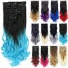 IMISSU Set da 7 pezzi lunghi ricci clip nell'estensione dei capelli Ombre Estensioni dei capelli a testa piena Parrucchino per ragazza (Ombre azzurro cielo)