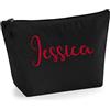 TULLUN Beauty case da donna personalizzabile con nome, iniziali e cuori, con glitter o fiocco, stampa su materiale, fiocco rosso, misura L, colore nero