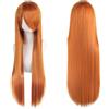 FVCTGHZ Extension 32 80cm Long Straight Natural Hair Cosplay Wigs with Bangs Heat Resistant Synthetic Colorful Halloween Cosplay Anime Costume Party Daily Use Wigs for Women, Light Gold(Orange)