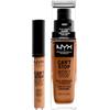 NYX Professional Makeup Can't Stop Won't Stop Correttore Tonalità 14 Golden Honey Liquido Multiuso 3,5ml + Fondotinta Tonalità 15.8 Honey Liquido Waterproof Lunga Tenuta 24h 30ml - Set da 2