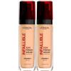 L'Oreal Paris L'Oréal Paris Infaillible Fondotinta Liquido 32H Fresh Wear SPF 25 Waterproof Traspirante Coprente Idratante a Lunga Tenuta Formula Leggera con Vitamina C Colore 220 Sable Sand - 2 Flaconi da 30 ml