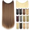 IMISSU Estensioni dei capelli lunghi e dritti con linea di pesce Parrucchino sintetico invisibile in filo metallico Copricapo a vibrazione per le donne (Pianoforte Rame Mescolare Marrone,22 Pollici)