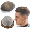 Mprosthesis Toupet in pelle PU per uomo 10x8 - Sistema di sostituzione capelli umani con pelle sottile da 0,04mm, unità patch protesi capillare implant (#4 Marrone Chiaro)