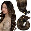 LaaVoo Extension Cheratina Capelli Veri Castano Scuro Balayage Marrone Chiaro 55cm 50g 50 Ciocche, Remy Umani Lisci, Leggeri e Invisibili, per Feste e Cerimonie Colore 2-8-2