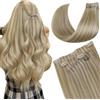 LaaVoo Extension Capelli Veri Clip 7 Pezzi 130g 50cm, PU Invisibile Senza Cucitura, Biondo Sabbia con Mèches #16/22, Aggiunge Volume e Lunghezza Donne