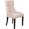 CLP Poltrona Da Pranzo Aberdeen Stile Chesterfield I Sedia Soggiorno Tavolo Moderna In Tessuto Imbottita Alto Schienale I Legno Di Caucciù, Colore:crema, Colore del telaio:antico