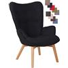 CLP Poltrona Soggiorno con Orecchie Durham in Stoffa E Legno di Faggio I Sedia Lounge Salotto Design Ispirazione Chesterfield, Colore:Nero
