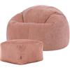 icon Classico Poltrona Sacco con Poggiapiedi, Rosa, Velluto a Coste, Pouf Poltrona con Riempimento Incluso, Pouf Sacco, Camera da Letto, Soggiorno, Mobili Soggiorno