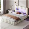 BLSYHDH Letto baule 160 x 200, letto imbottito LED idraulico con cassapanca letto matrimoniale con contenitore con testiera e rete a doghe (beige+lino-A, 160 x 200)