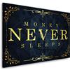 ARTEDinoi Quadro Moderno Stampa su Tela Motivazionale Soldi Money Never Sleeps Gold Blue Canvas Dimensione 90x60x2cm