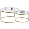 GrandCA HOME Set di 2 tavolini rotondi a incastro per soggiorno, grande: 80x80x45 cm e piccolo: 60x60x35 cm ， vetro dorato