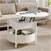 KIMENICH Tavolino Rotondo con Piano di Sollevamento, Tavolino da Caffè Regolabile in Altezza, Tavolo da Salotto con Cestino in Tessuto, Spazio Nascosto, per Soggiorno, Ufficio, 70 x 70 x 50 cm, Bianco