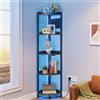 Dripex Mensola angolare a 5 Livelli con prese, Libreria angolare con LED, scaffale Scala per Piante, Cucina, Soggiorno, 35x35x170cm, Nero