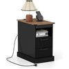 COSTWAY Tavolino con Cassetti e Stazione di Ricarica, Comodino con Mensola Aperta, 2 Cassetti, 2 Prese AC, Porta USB e Porta Type-C, Tavolino da Divano e Letto per Salotto e Camera da Letto (Nero)