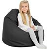 Italpouf Pouf Poltrona Sacco per Bambini, Pouf da Salone, Ecopelle, Pieno di Pallini di Polistirolo, Impermeabile, Certificato, Nero