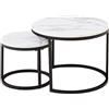 JZGORC Set di 2 Tavolino Rotondo, Tavolino da Caffè Incorporato, Piano con Motivo in Marmo, Gambe in Metallo Verniciato, Adatto per Soggiorno, Caffetteria, Lounge (80*45 cm e 60*35 cm) - Bianco+Nero