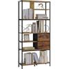 eSituro Scaffale Libreria, Scaffalatura con 7 Scomparti Aperti, 2 Cassetti in Tessuto, Scaffale da Cucina/Ufficio/Studio/Soggiorno, in Legno e Metallo, Marrone Rustico+Nero, 84x30x180cm
