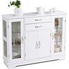 RELAX4LIFE Credenza con Vetrina Decorativa a 2 Ante, 2 Cassetti e 1 Armadietto a 2 Livelli con Porte Richiudibili, Comò in Legno Robusto con Ripiani Regolabili per Sala da Pranzo (bianco)