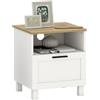 HOMCOM Comodino Camera da Letto con Cassetto Moderno 45x38x50 cm Bianco | Salvaspazio, Ripiano Aperto Portaoggetti, Gambe in Legno di Pino