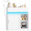 Hzuaneri Credenza Cucina, Mobile Cucina con 2 Cassetti, 2 Ante Scorrevoli, Presa Elettrica e Illuminazione a LED, Ripiani Regolabili, stile Moderno, per Cucina, Soggiorno, 40 x 80 x 85 cm, Bianco