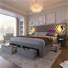 Oxtao Set completo per camera da letto, letto matrimoniale, 160 x 200 cm, con 2 comodini e 4 cassetti, testiera con funzione di ricarica USB, tessuto in velluto (grigio - cassetto, 160 x 200 cm)