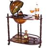 Birendy Sarahb Riesiger Barwagen 33053 - Tavolino in legno di eucalipto massiccio con rotelle e mappamondo apribile, 100 x 77 cm