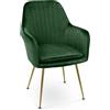 SAMIRA Sedia da pranzo in velluto poltroncina vintage (1, Verde scuro)