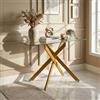 SOARS Tavolo Consolle in Vetro Temperato 115 x 45 x 78 cm, Consolle Ingresso Telaio Robusto con Gambe in Metallo Incrociate e Piedini Regolabili, Salvaspazio, per Soggiorno e Corridoio