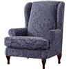LINGKY 2-Pezzi Jacquard Damascata Copripoltrona con Orecchie Elasticizzato Copripoltrona 1 Posto Poltrona Protettiva Universale (Blu Grigia)