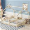 Rtopsu Letto per Bambini Letto Matrimoniale 90x200 cm, Letti a Soppalco con Rete a Doghe in Legno per 2 Ragazzi, Letti Casa con Protezione Anticaduta, Naturale, Senza Materasso