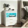 Chleby Lucido Comodino con serratura Armadietti Comodini con presa e striscia luminosa LDE Cassettiera Armadietto portaoggetti Tavolino con 3 cassetti per Camera da letto Soggiorno Bianco